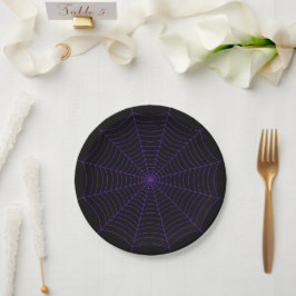 Zwart paarse spinnenweb Halloween-patroon Papieren Bordje