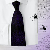 Zwart paarse spinnenweb Halloween patroon Stropdas