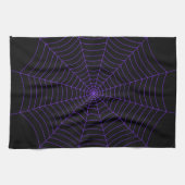 Zwart paarse spinnenweb Halloween patroon Theedoek (Horizontaal)