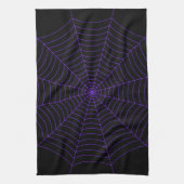 Zwart paarse spinnenweb Halloween patroon Theedoek (Verticaal)