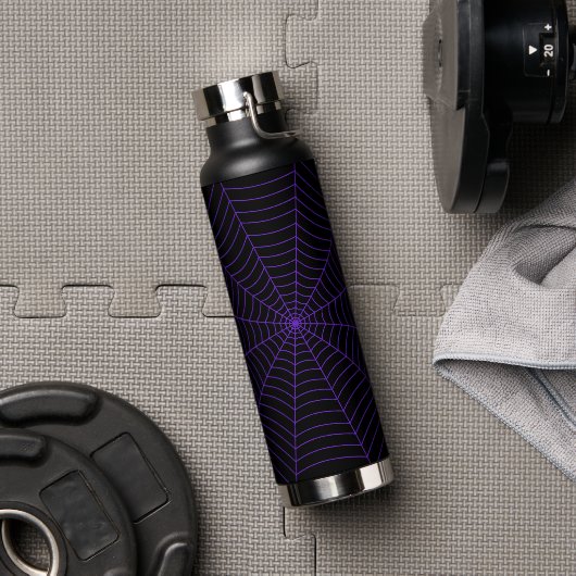 Zwart paarse spinnenweb Halloween patroon Waterfles (Gym)