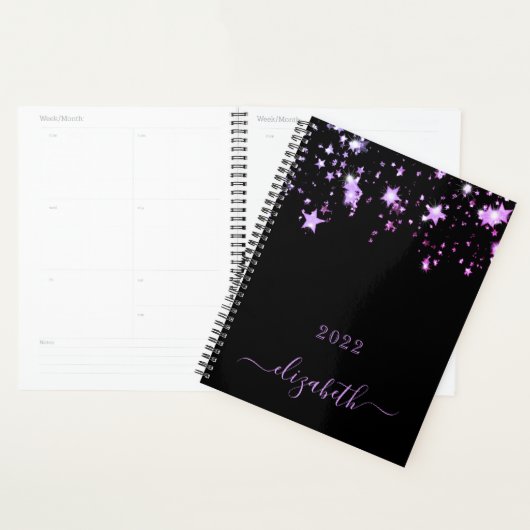 Zwart paarse sterren monogram planner (Display)