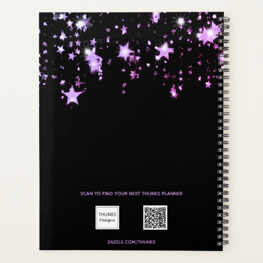 Zwart paarse sterren monogram planner (Achterkant)