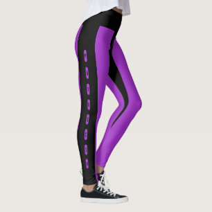 Zwart Paarse Strepen Patroon Custom Name Patricia Leggings