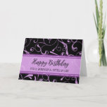 Zwart Paarse Swirls Sister in Law Verjaardag Kaart<br><div class="desc">en doordacht wenskaart voor de verjaardag van Sister in Law met modern zwart en paarse wervelingen design en handgeletterde stijltekst.</div>