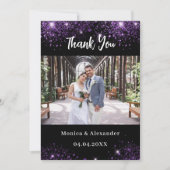 Zwart paarse trouwfoto dank u kaart (Voorkant)