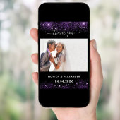 Zwart paarse trouwfoto dank u kaart