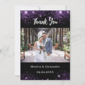 Zwart paarse trouwfoto QR dank u kaart (Voorkant)