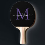 Zwart Paarse Violet Monogram Elegant Script Naam Tafeltennisbatje<br><div class="desc">Modern zwart Paarse violette monogram Elegante scriptnaam Ping Pong Paddle</div>