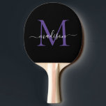 Zwart Paarse Violet Monogram Elegant Script Naam Tafeltennisbatje<br><div class="desc">Modern zwart Paarse violette monogram Elegante scriptnaam Ping Pong Paddle</div>