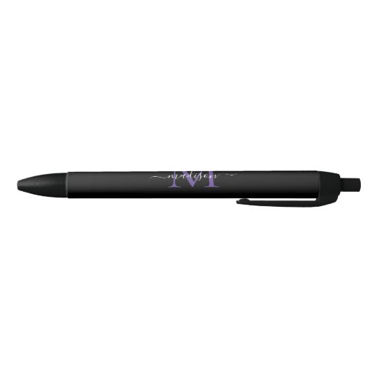 Zwart Paarse Violet Monogram Elegant Script Naam Zwarte Inkt Pen (Bodem)