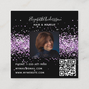 Zwart paarse violet profiel foto qr code vierkante visitekaartje