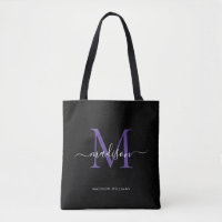 Zwart Paarse Violette Monogram Script Naam Initiaa