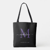 Zwart Paarse Violette Monogram Script Naam Initiaa Tote Bag (Achterkant)
