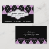 Zwart paarse witte argyle trendy visitekaartjes (Voorkant / Achterkant)