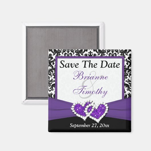 Zwart, Paarse, witte damast bewaar de datummagneet Magneet (Voorkant / Achterkant)