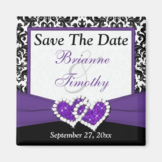 Zwart, Paarse, witte damast bewaar de datummagneet Magneet (Voorkant)