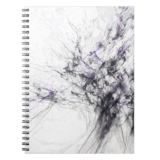 Zwart Paarse witte fractale lijn Abstract Notitieboek (Voorkant)