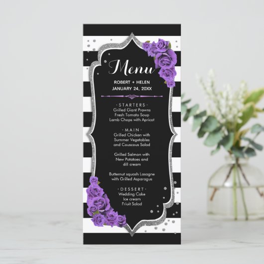 Zwart Paarse Witte Zilveren Menukaart Programmakaart (Staand voorkant)