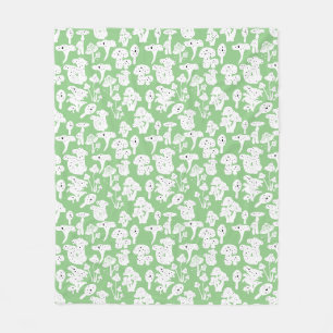 Zwart paddenstoelpatroon 01b Lgreen BG Fleece Deken
