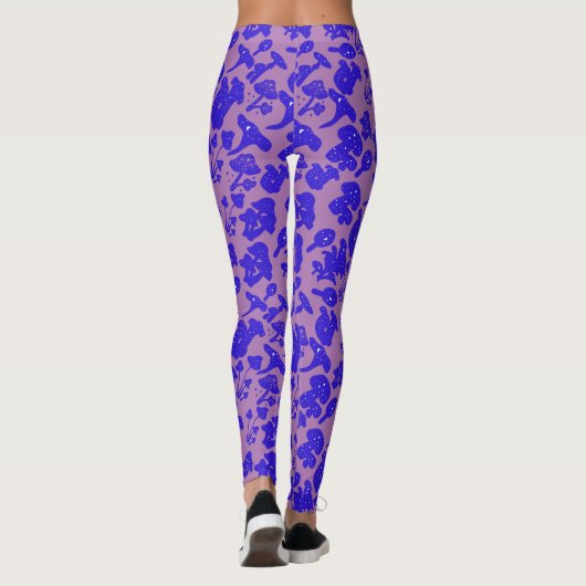 Zwart paddenstoelpatroon 01blauw Lpurple BG Leggings (Achterkant)
