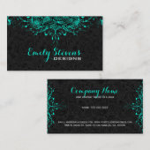 Zwart Paisley & Blauwgroen-Groen Bloemen Kant 2 Visitekaartje (Voorkant / Achterkant)