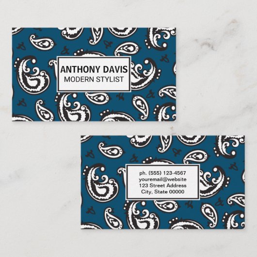 Zwart paisley bloempatroon visitekaartje (Voorkant / Achterkant)