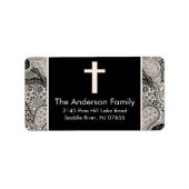 Zwart Paisley Cross Religieuze adreslabel Etiket (Voorkant)