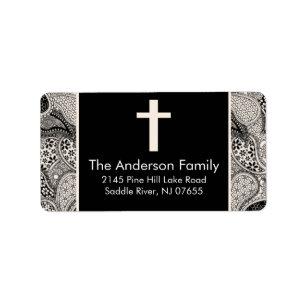 Zwart Paisley Cross Religieuze adreslabel Etiket