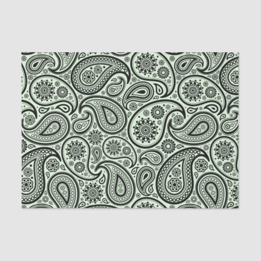 Zwart paisley op mint-groene achtergrond tissuepapier (Voorkant)