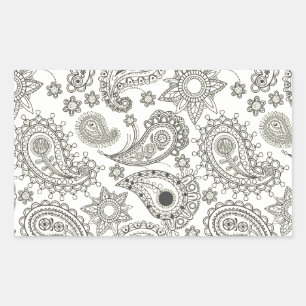 Zwart Paisley op Wit Rechthoekige Sticker