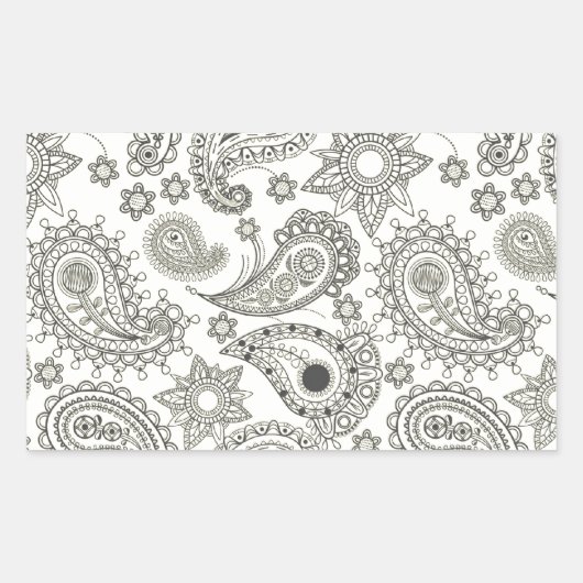 Zwart Paisley op Wit Rechthoekige Sticker (Voorkant)