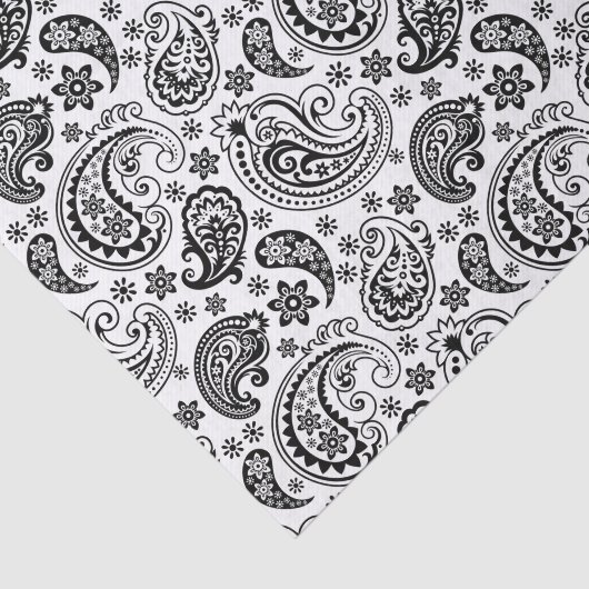 Zwart Paisley over witte achtergrond Tissuepapier (Detail)