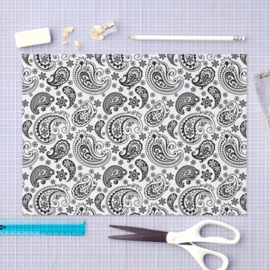 Zwart  Paisley over witte achtergrond Tissuepapier (Craft)