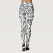 Zwart  paisley patroon op wit leggings (Achterkant)