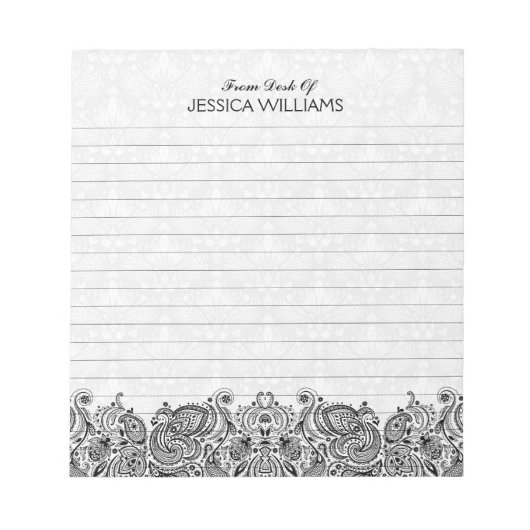 Zwart Paisley White DamasmasAchtergrond Notitieblok (Voorkant)