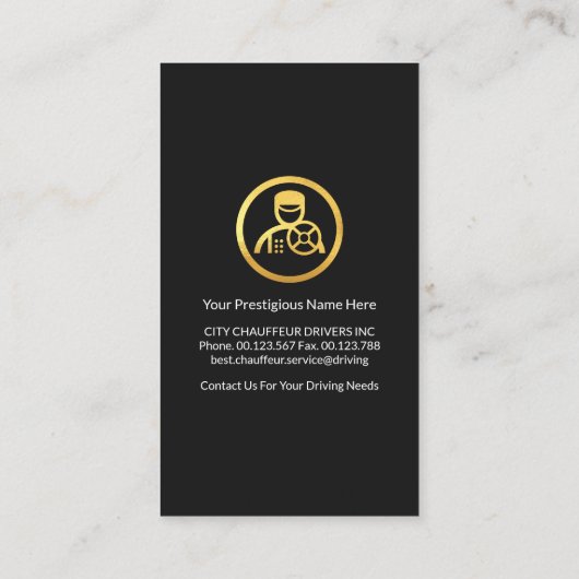 Zwart pak Goud Stropdas Driver Visitekaartje (Achterkant)