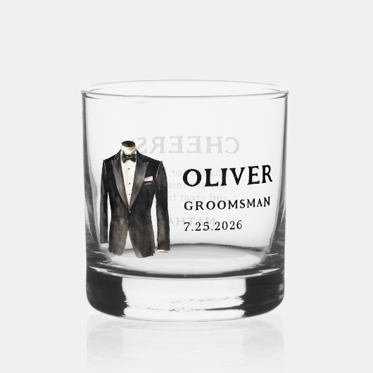 Zwart pak Groomsman voorstel Whiskey Glass Whisky Glas (Voorkant)