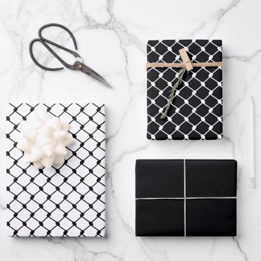 Zwart Palestijns Keffiyeh Patroon Ontwerp Inpakpapier Vel (Voorkant)