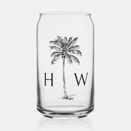 Zwart Palm Palmetto Tree Monogram Blikvorm Glas