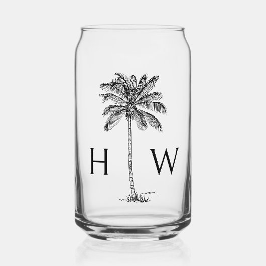 Zwart Palm Palmetto Tree Monogram Blikvorm Glas (Voorkant)
