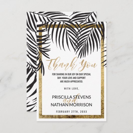 Zwart palmbos Goud Grens Modern Bedankkaart (Voorkant / Achterkant)