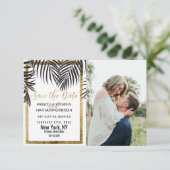 Zwart palmbos Goud Grens Modern Save The Date (Staand voorkant)
