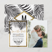 Zwart palmbos Goud Grens Modern Save The Date (Voorkant / Achterkant)