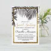 Zwart palmbos Goud Grens Modern Sweet 16 Kaart (Staand voorkant)