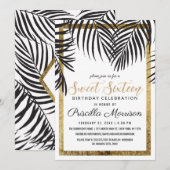 Zwart palmbos Goud Grens Modern Sweet 16 Kaart (Voorkant / Achterkant)