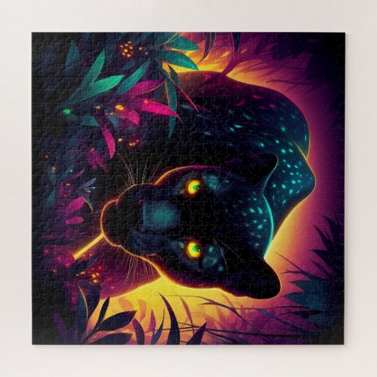 Zwart panter Kleurrijk Exotisch Oerwoud bos Legpuzzel (Horizontaal)