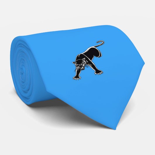 Zwart panter op blauw achtergrondStropdas Stropdas (Opgerold)