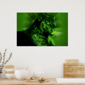 Zwart panter op groen poster (Keuken)