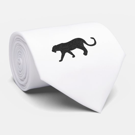 Zwart panter op witte Stropdas (Opgerold)